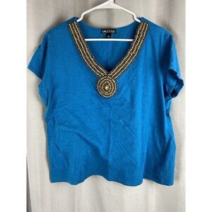 I.N. Studio Womens  Sz XL  Beaded Neckline Short Sleeve Top